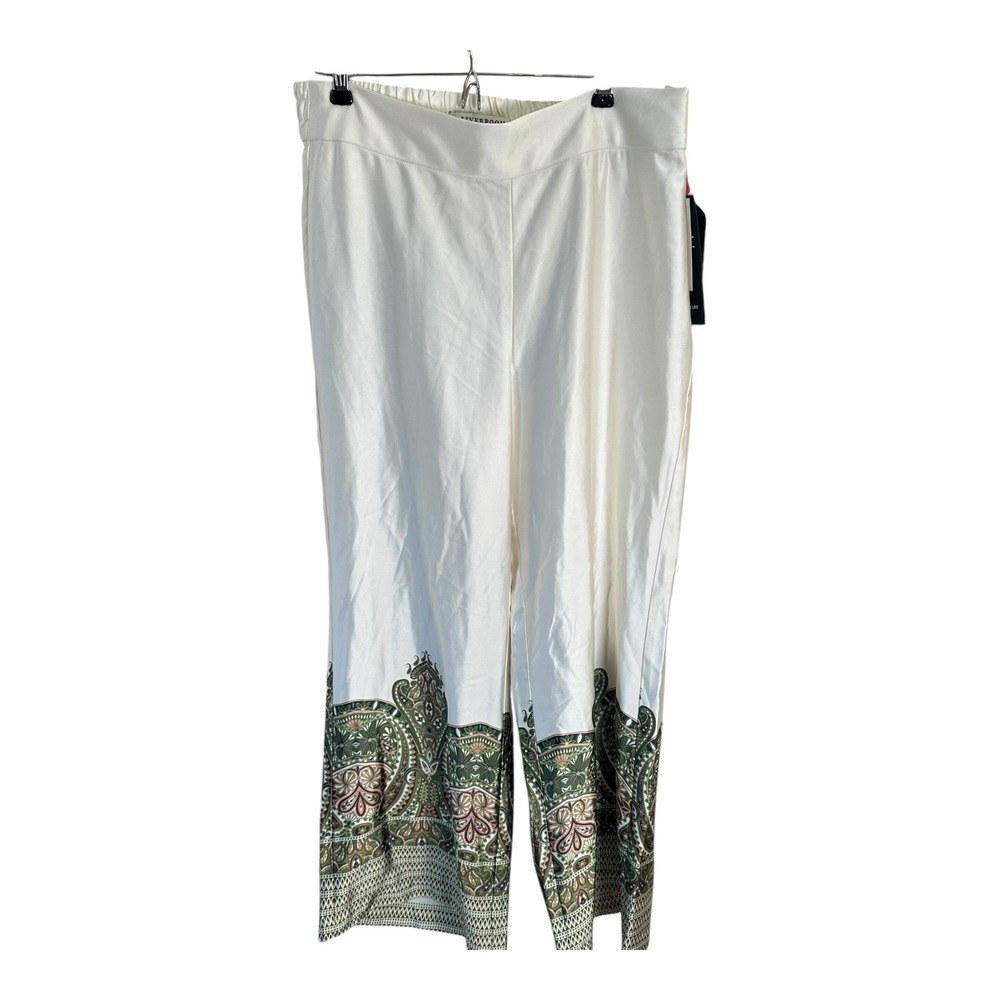 Liverpool Wide Leg‎ Pants Cream Olive Paisley Print Elastic Waist MSRP $109 M